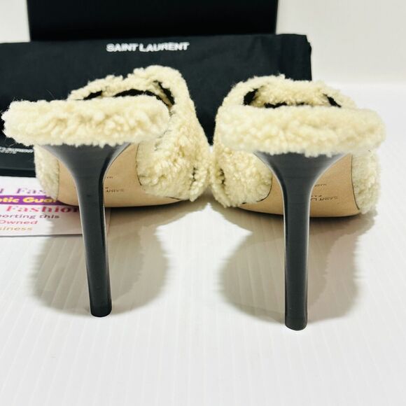 Saint Laurent Tribute 85 39.5/US 9.5 Shearling Sandals Natural Stiletto Heel NIB - Picture 7 of 12